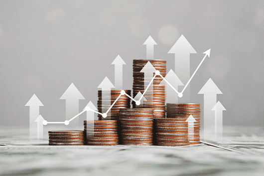 coins with growth graphic