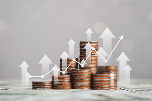 A table displays coins and arrows alongside a graph, representing the Greater State Bank of Texas CD rates guide.